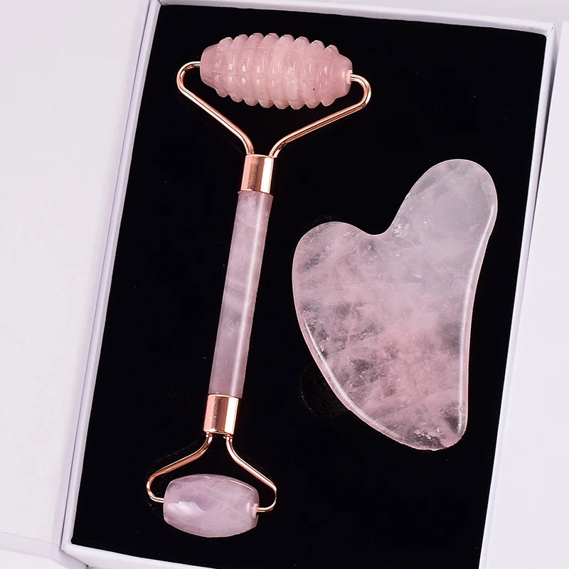 Rose quartz facial roller dual-ended