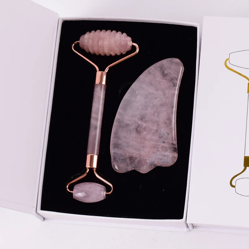 Rose quartz roller for de-puffing