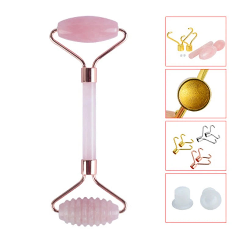 Facial massage rose quartz tool