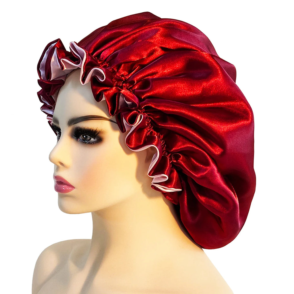 Satin bonnet for curly natural hair