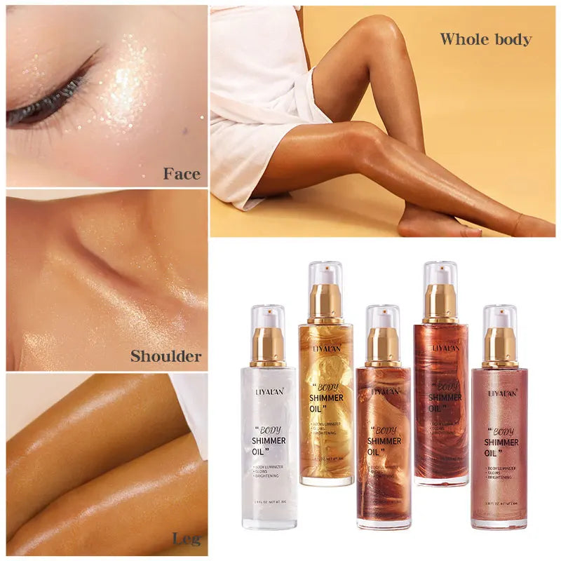 Gold shimmer body oil bottle
