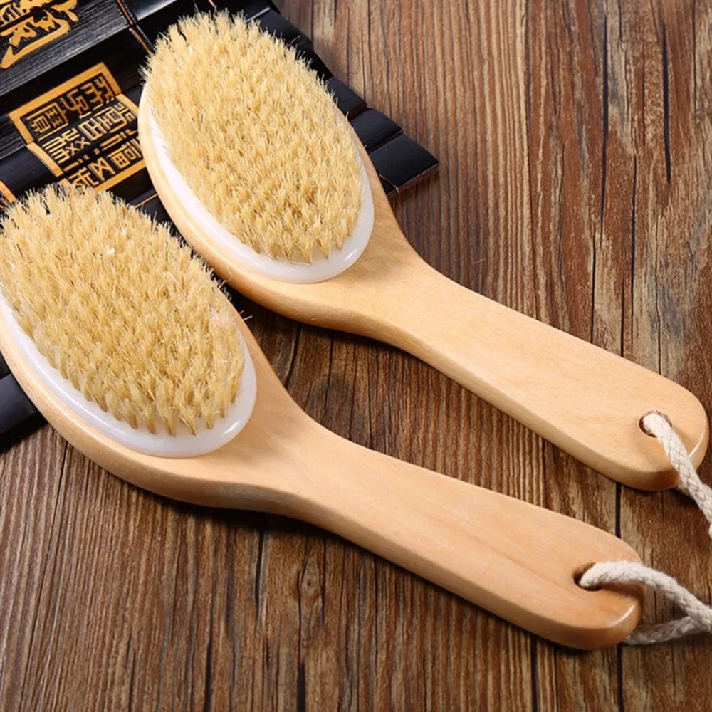 Long handle wooden body brush